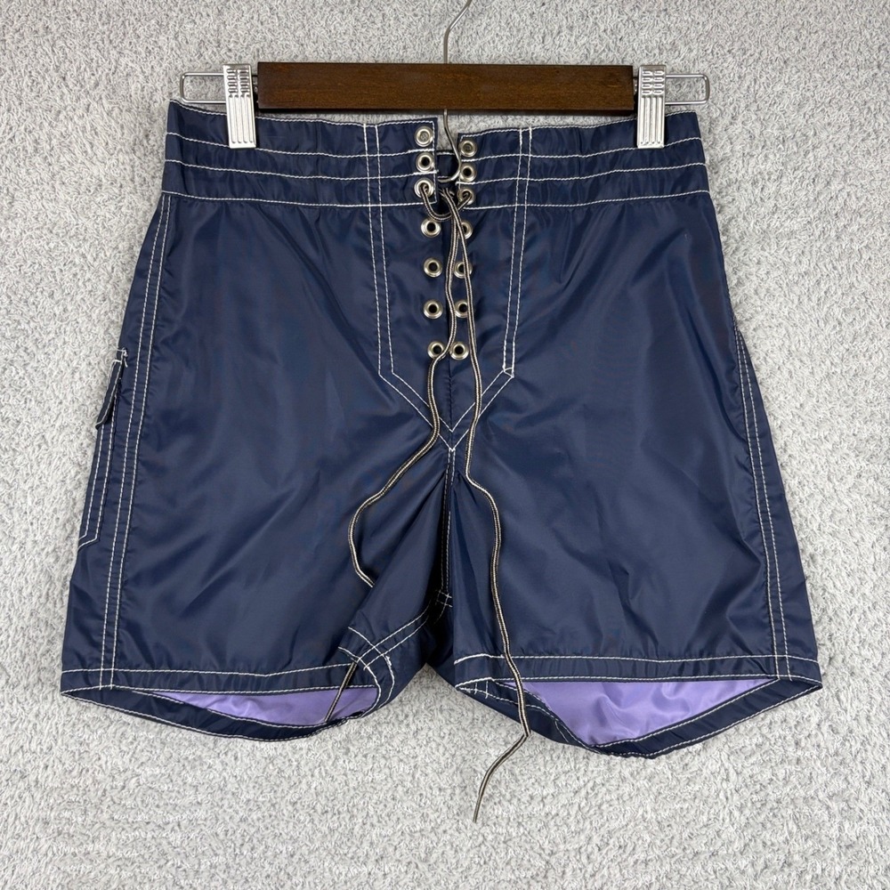 Vintage Birdwell Beach Britches Shorts Mens 26 Navy Lace Up Surf Boardshorts